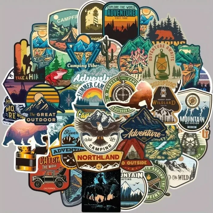 Dış Mekan Yürüyüş Macera Kamp Sticker Paketi, Su Geçirmez - 10 Adet
