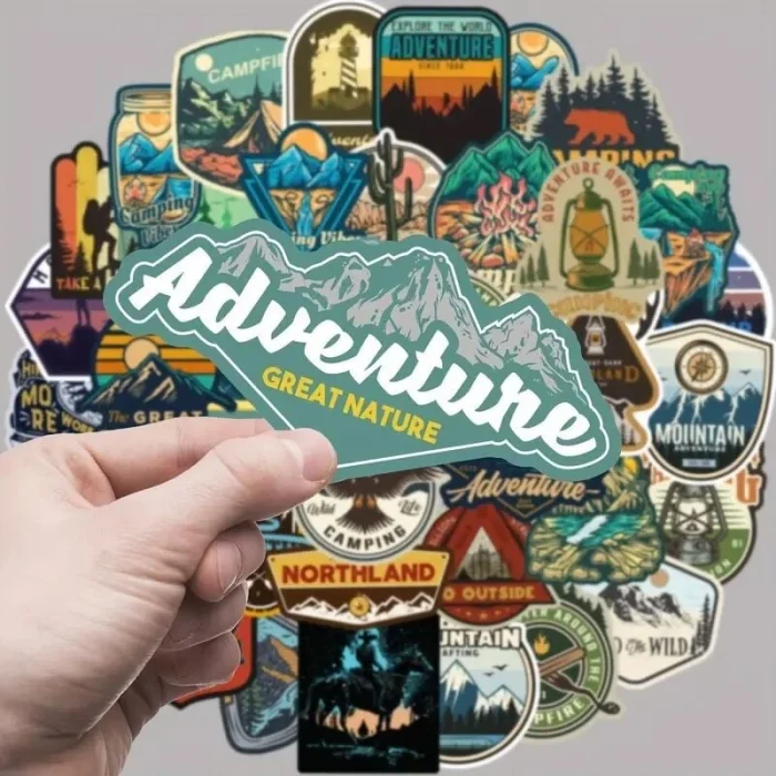 Dış Mekan Yürüyüş Macera Kamp Sticker Paketi, Su Geçirmez - 10 Adet