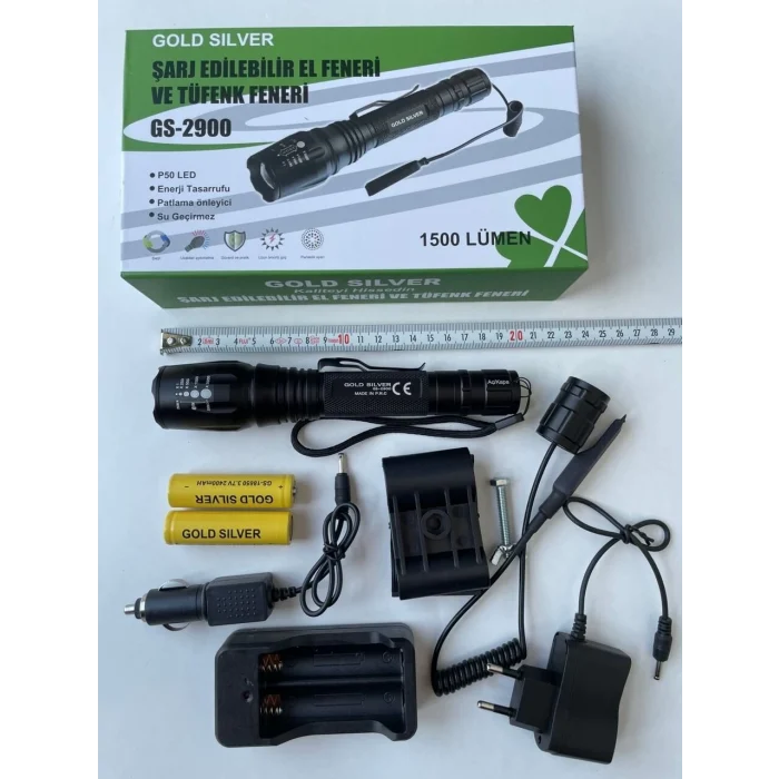 Gold Silver Şarj Edilebilir Tüfek ve El Feneri - 1500 Lümen / GS-2900