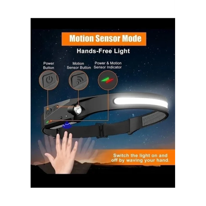 Janva LX200 Sensörlü Şarjlı COB LED ve XPE 5 Mod Kafa Lambası