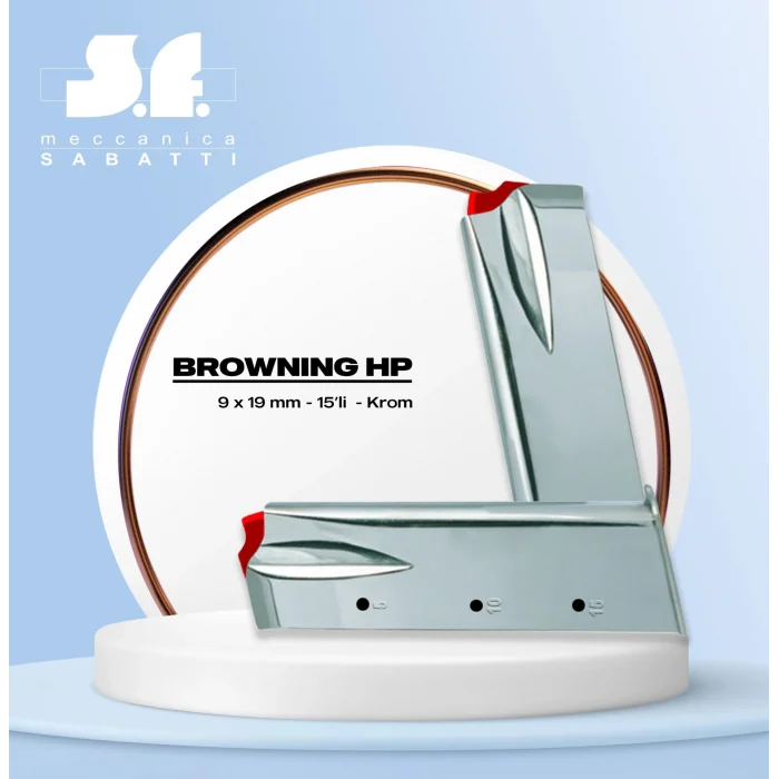 Sabatti Browning HP Tabanca Şarjörü Krom 14+1 / Made İn İtaly