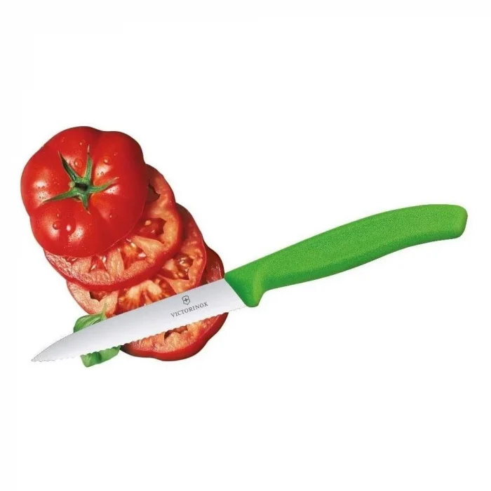 Victorinox 6.7736.L4 10cm Yeşil Tırtıklı Soyma Bıçağı