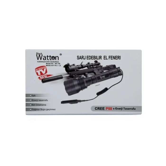 Watton WT-150 Cree P50 LED Yağmur Suyu Geçirmez Enerji Tasarruflu Şarjlı Tüfek ve El Feneri
