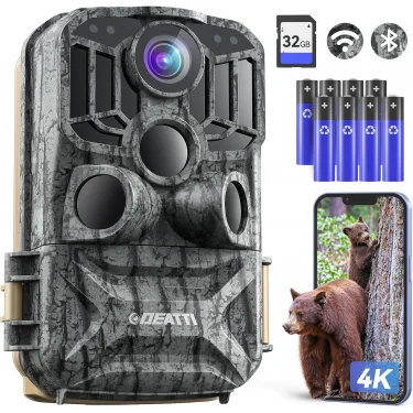 DEATTI Trail Fotokapan, 48 MP Fotoğraf ve 4K Video, 30m Gece Görüşlü, Su Geçirmez, Ultra Geniş Açılı Av Kamerası