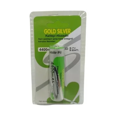 Gold Silver 18650 Pil 4400MAH 3.7V 9.6WH Li-Ion Batarya Aşırı Şarj Koruma Devreli