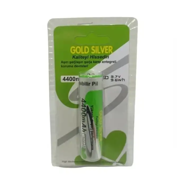 Gold Silver 18650 Pil 4400MAH 3.7V 9.6WH Li-Ion Batarya Aşırı Şarj Koruma Devreli