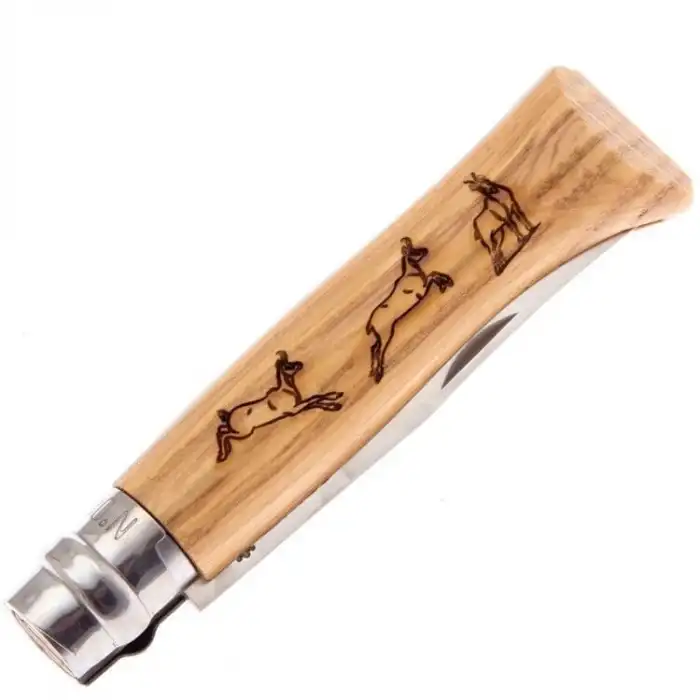 Opinel Meşe Saplı Dağ Keçisi Desenli Paslanmaz Çelik Çakı Inox No 8