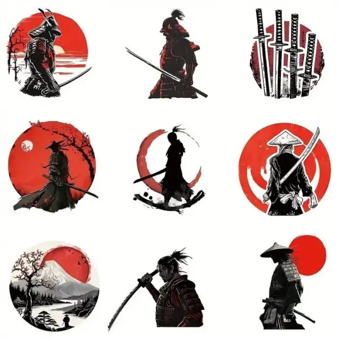 Samurai ve Katana Serisi Su Geçirmez Sticker - 12 Adet