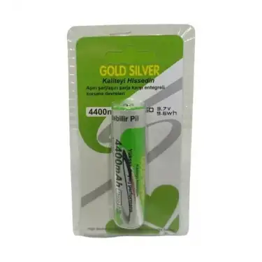 Gold Silver 18650 Pil 4400MAH 3.7V 9.6WH Li-Ion Batarya Aşırı Şarj Koruma Devreli