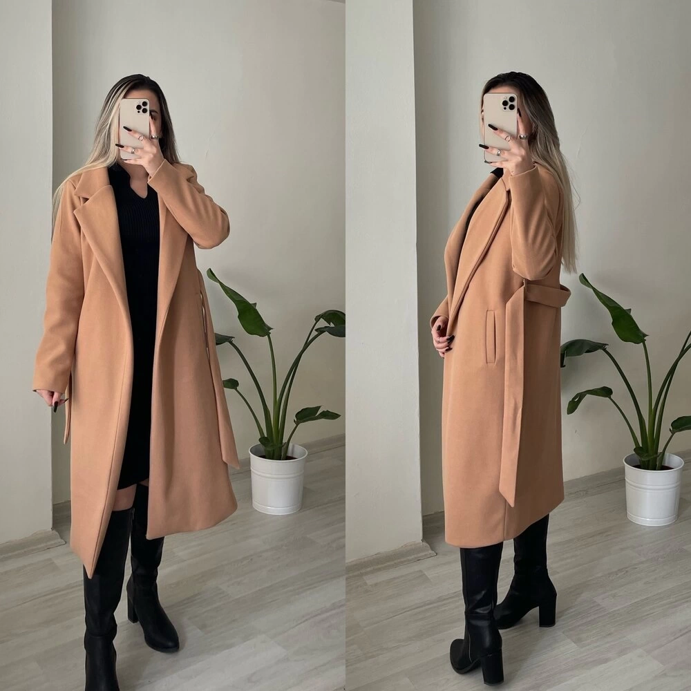 Camel Kuşaklı Uzun Kaban