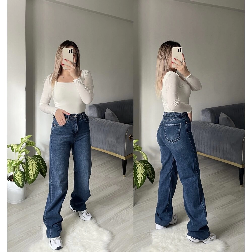 ZR Koyu Lacivert Wide Leg Jean