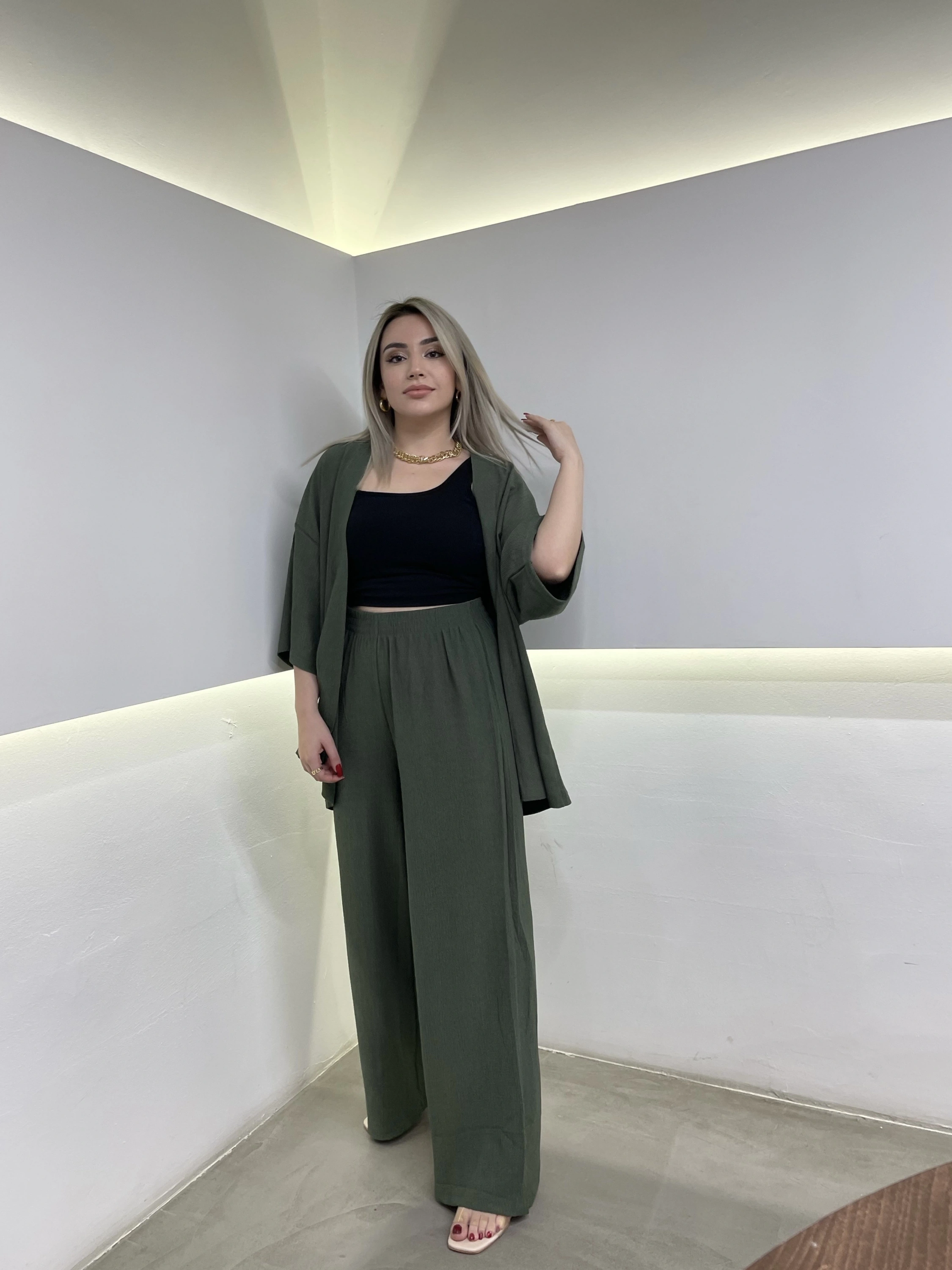 Haki Yeşil Kimono Takım