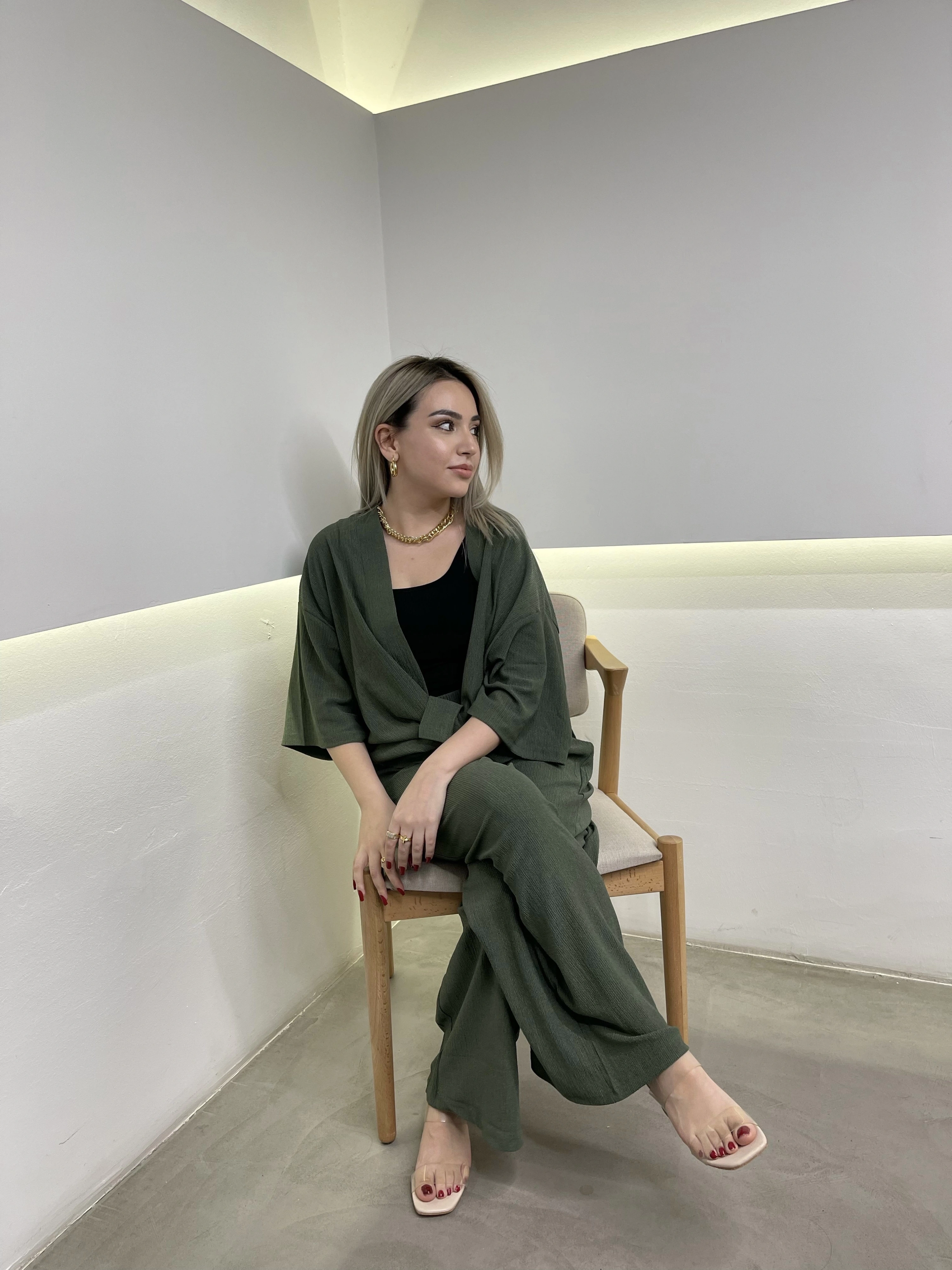 Haki Yeşil Kimono Takım