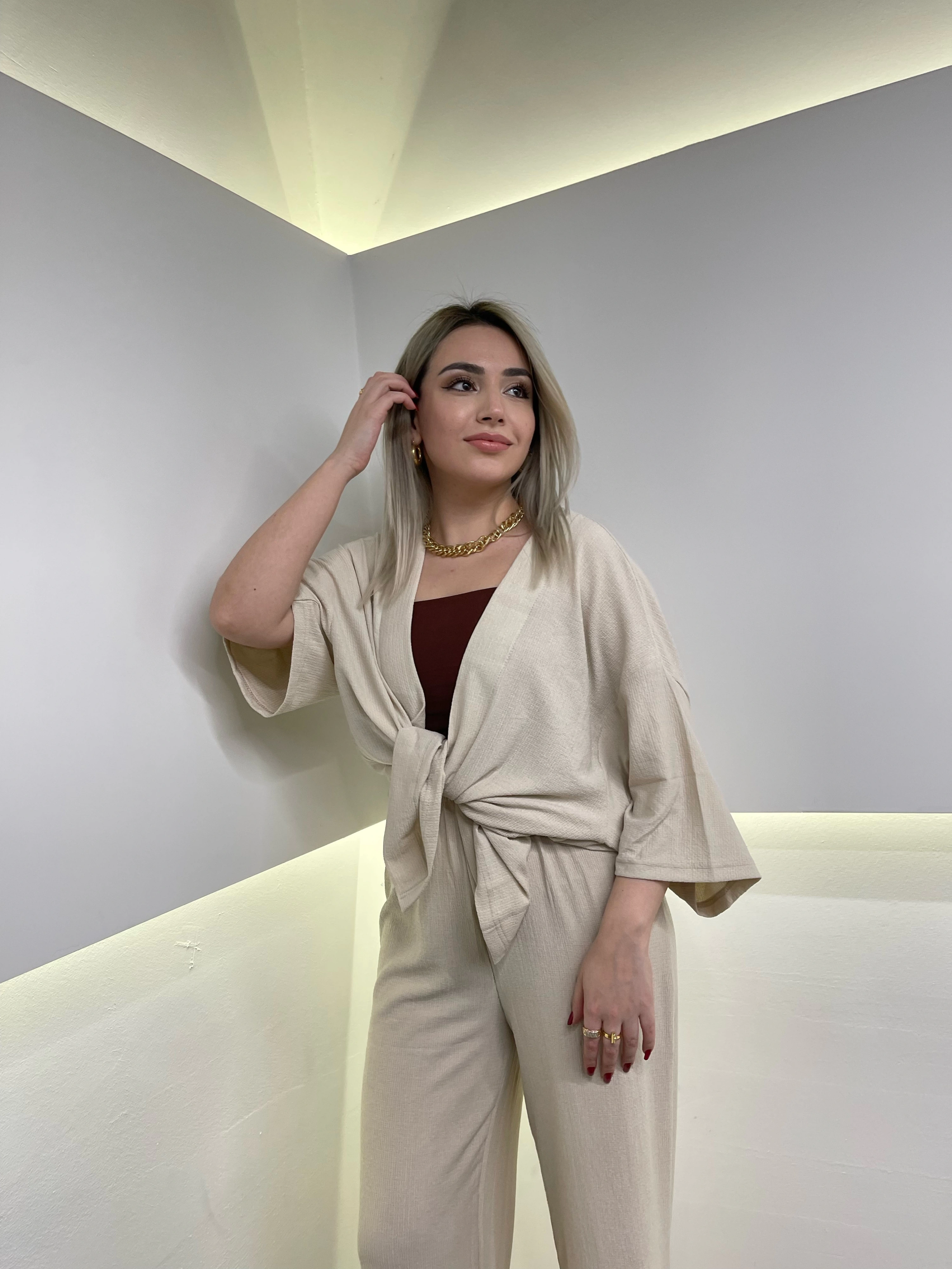 Bej Kimono Takım