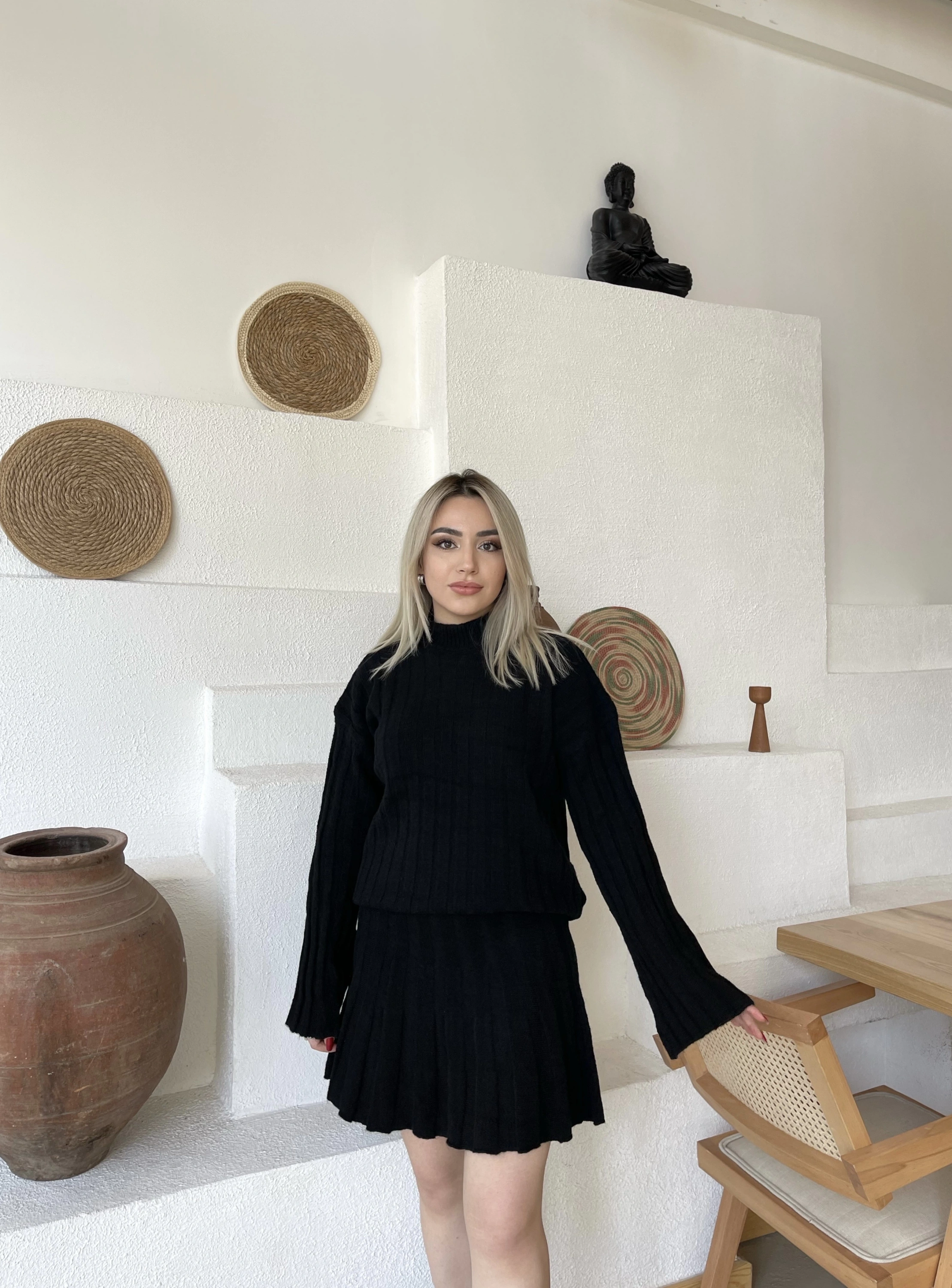 Etekli Triko Takım Siyah