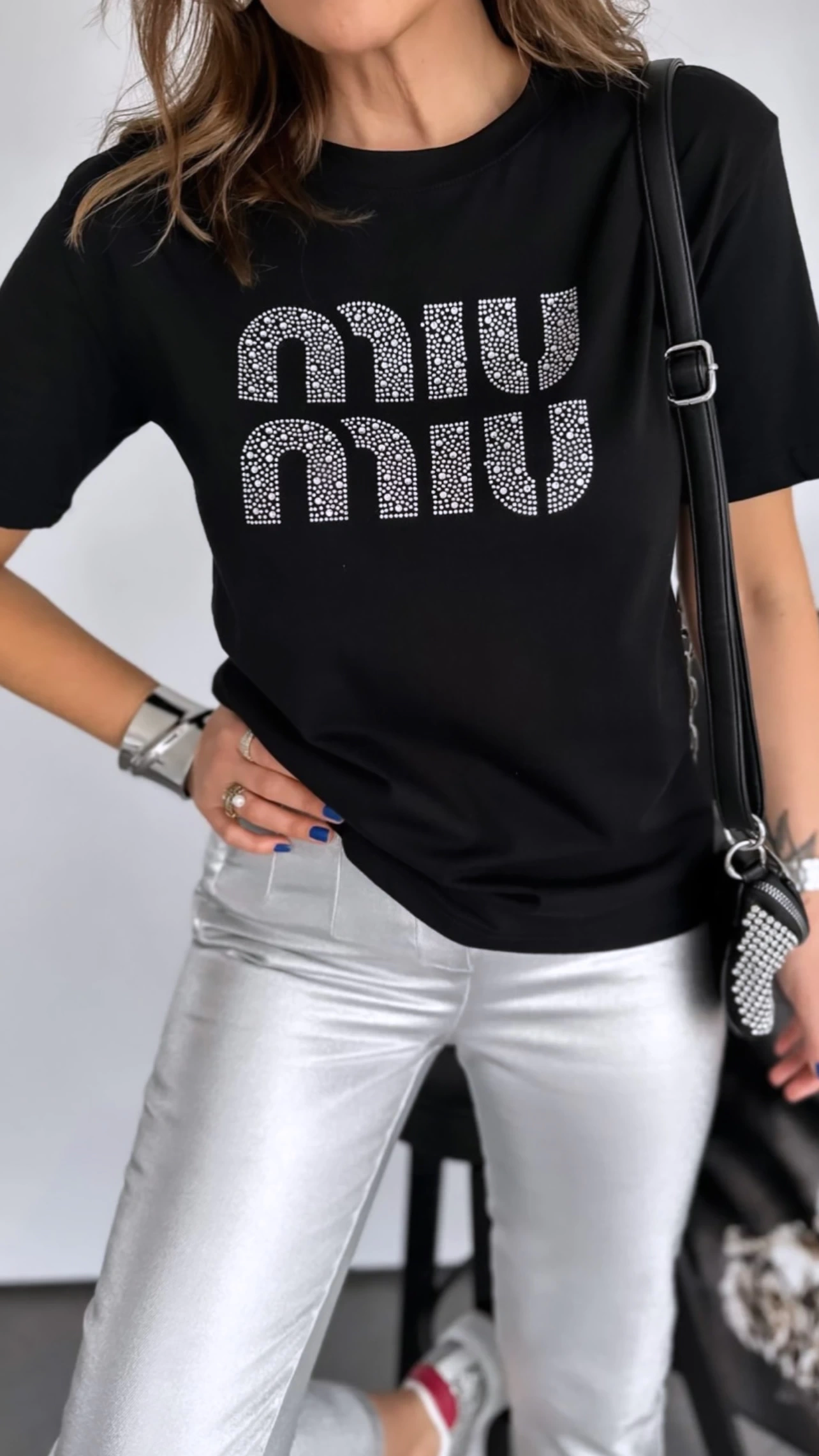 Miu Miu Taşlı Siyah Tshirt