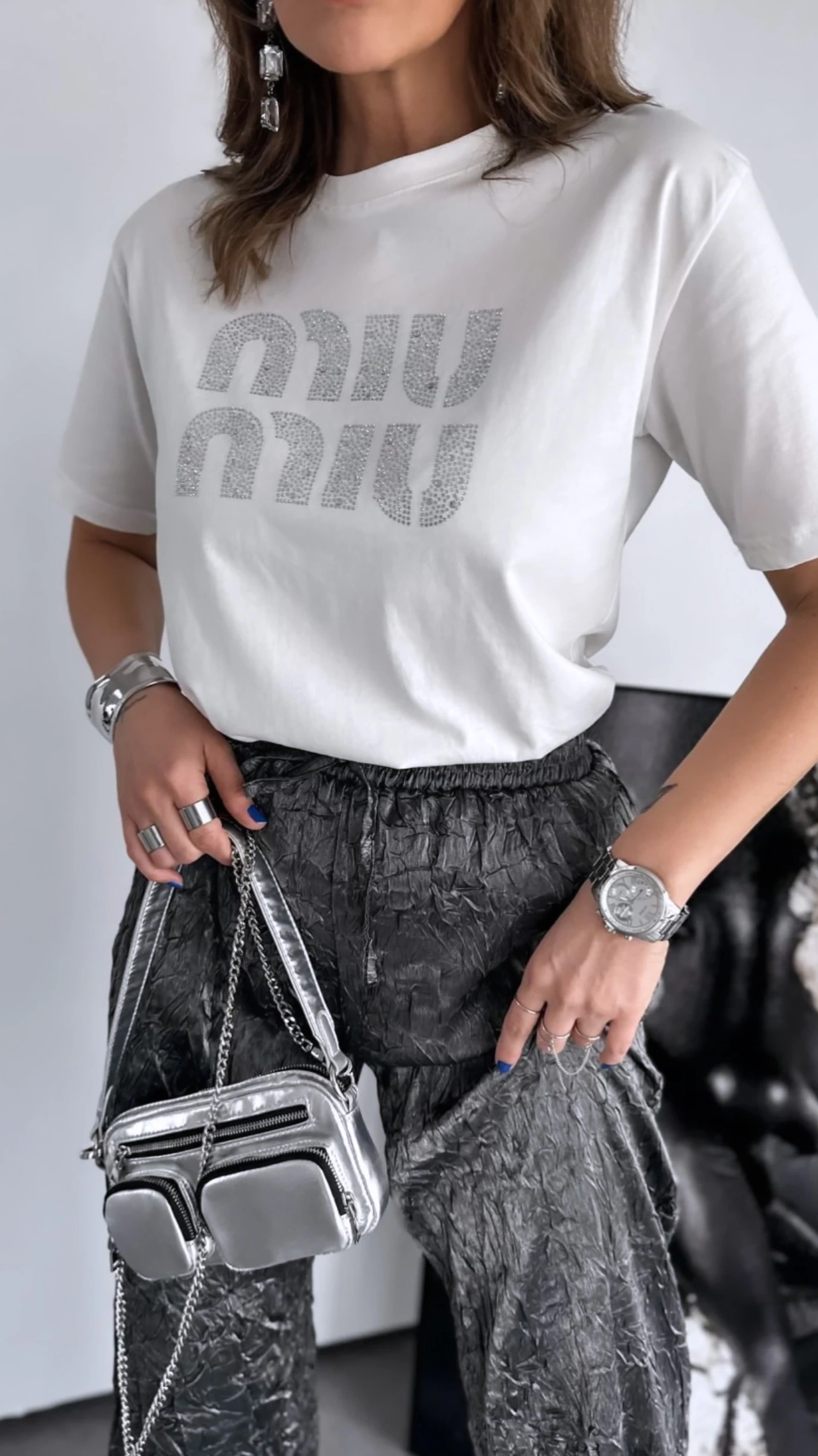 Miu Miu Taşlı Beyaz Tshirt