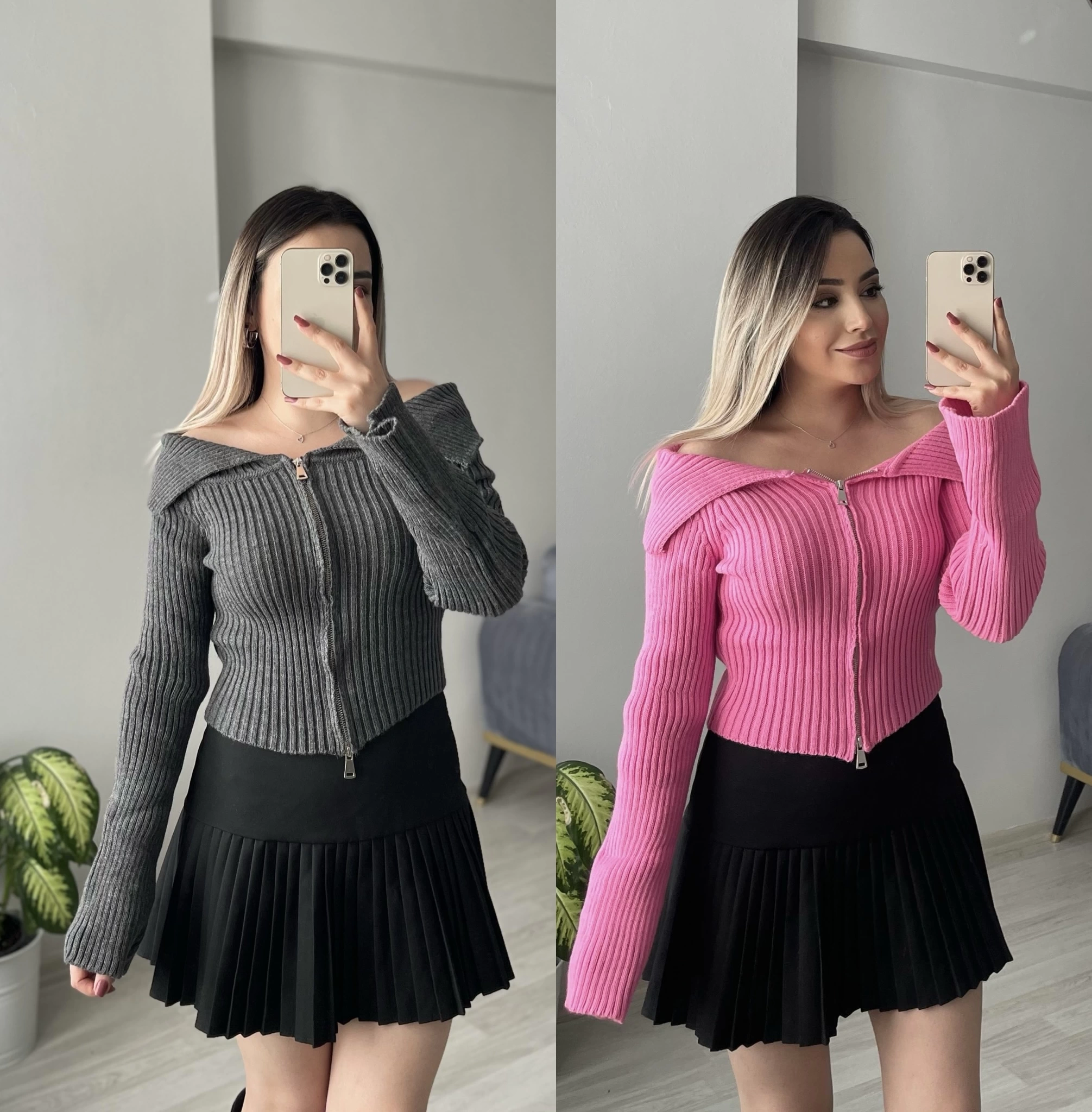 Fermuar Detaylı Triko Bluzler