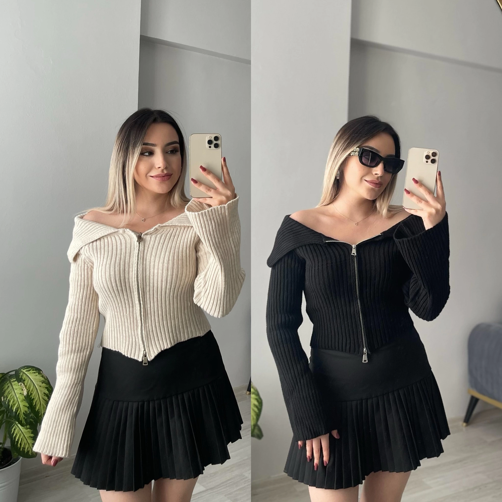Fermuar Detaylı Triko Bluzler