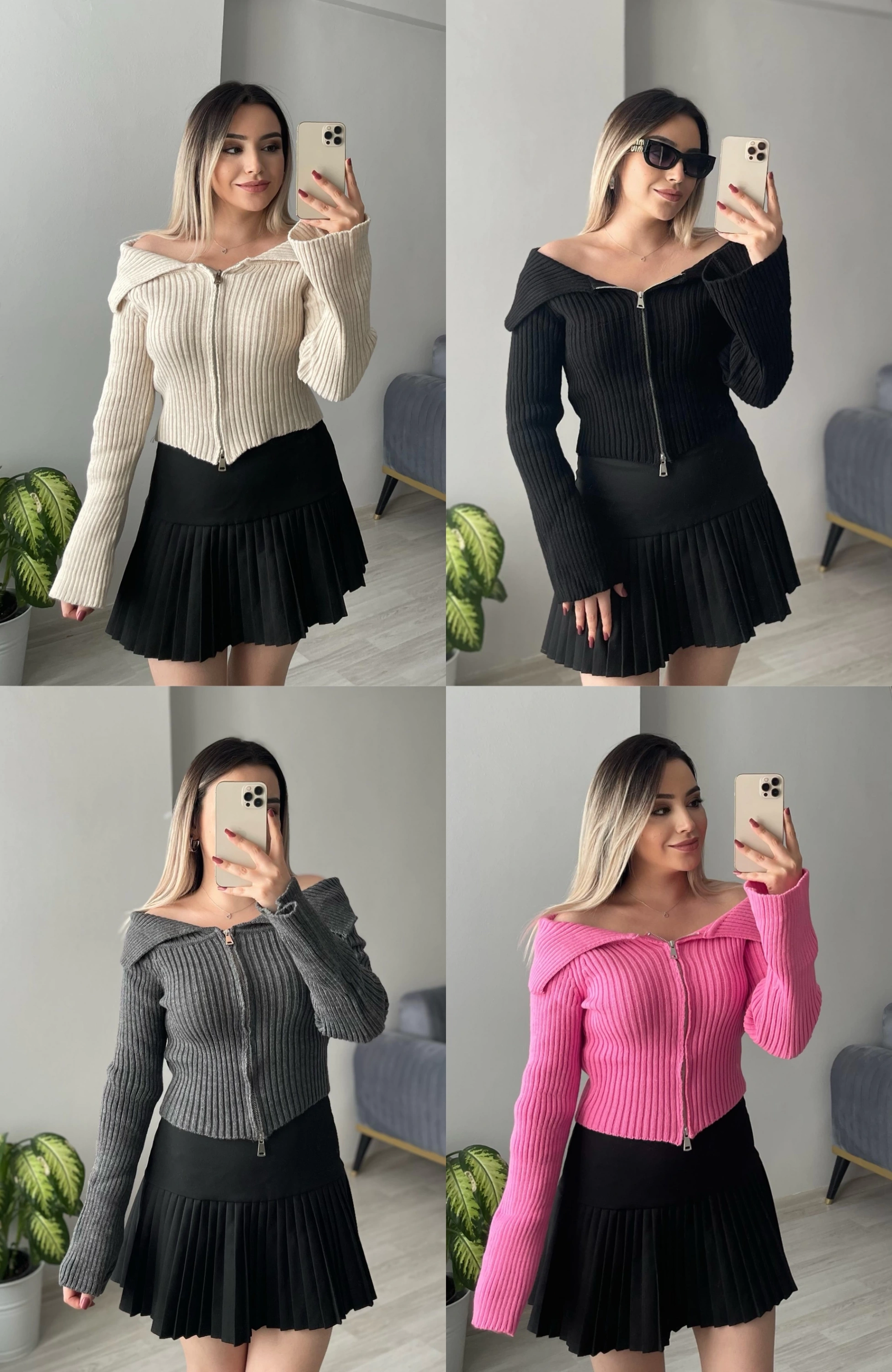 Fermuar Detaylı Triko Bluzler
