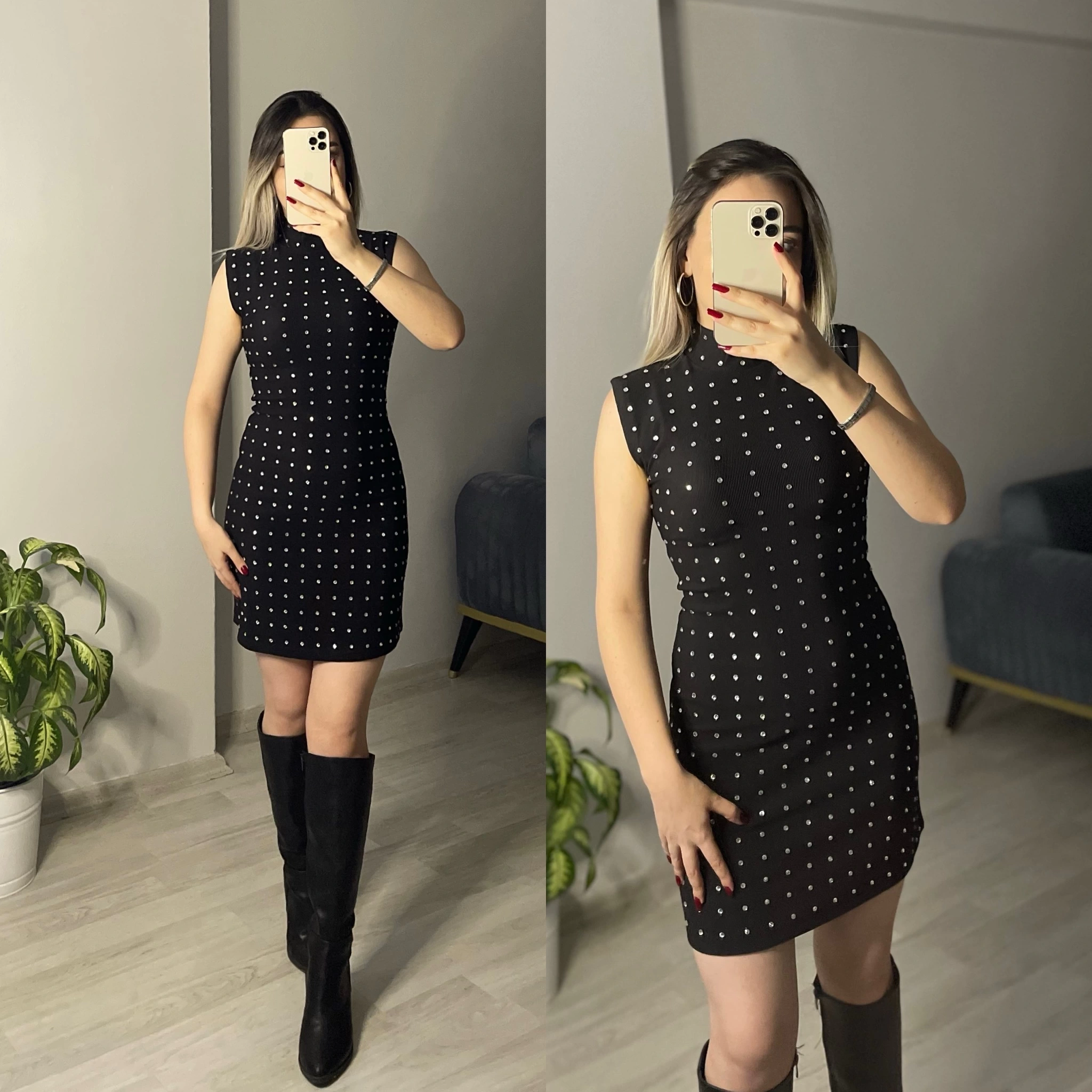 Taşlı Siyah Elbise