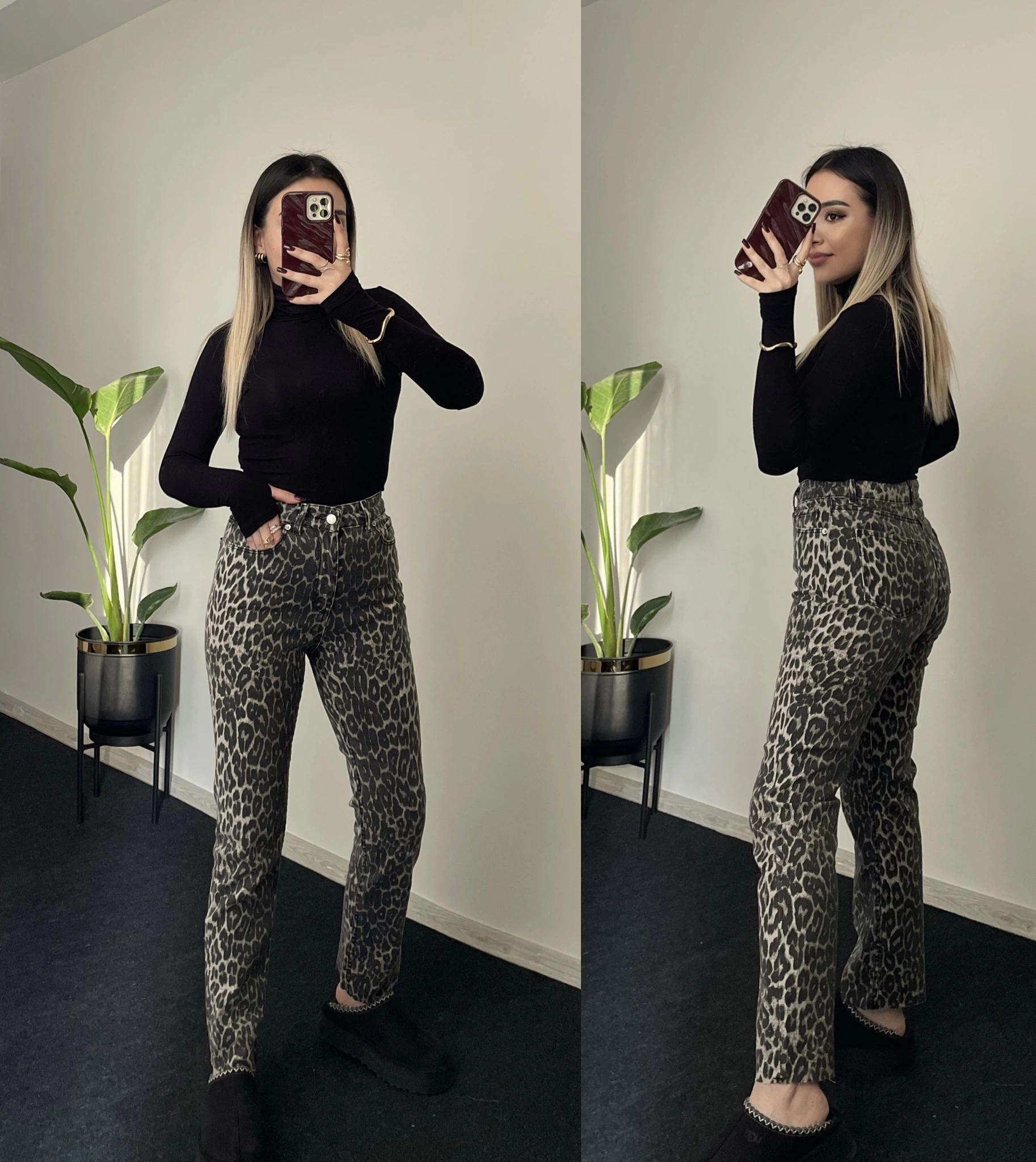 Leopar Desen Likralı Mom Jean