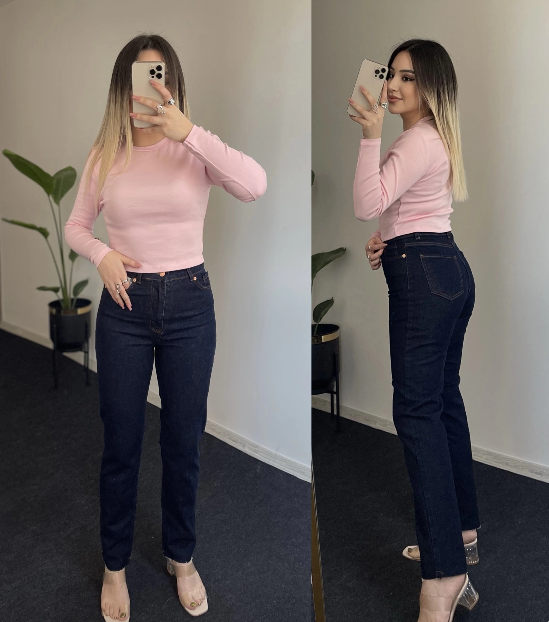 ZR Dark Blue Likralı Mom Fit Jean