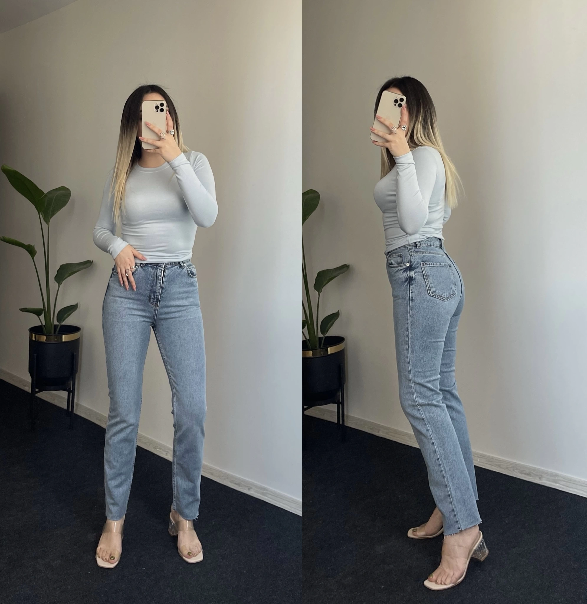 ZR Mavi Likralı Mom Fit Jean