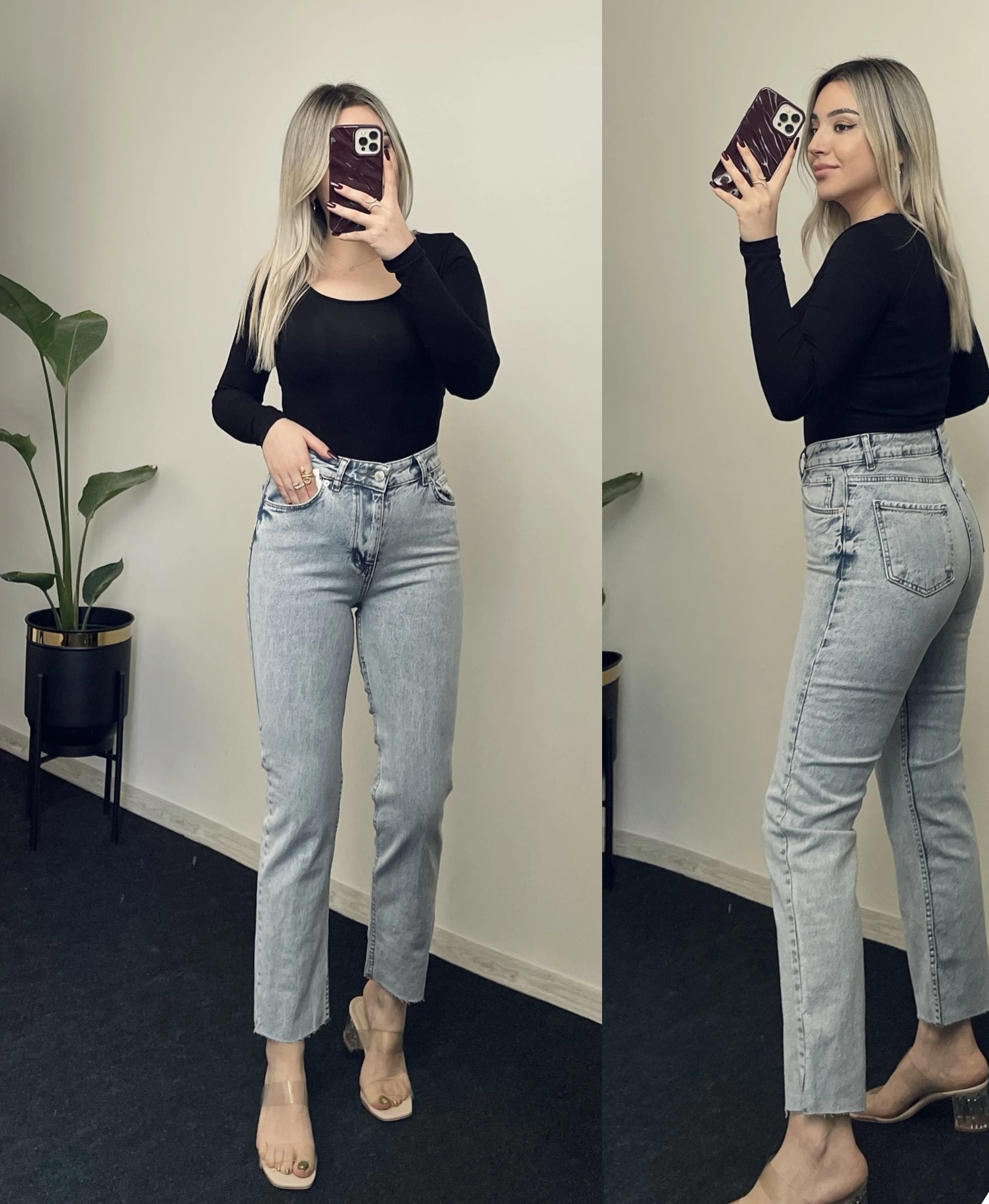 ZR Kar Yıkama Buz Mavisi Likralı Momfit Jean