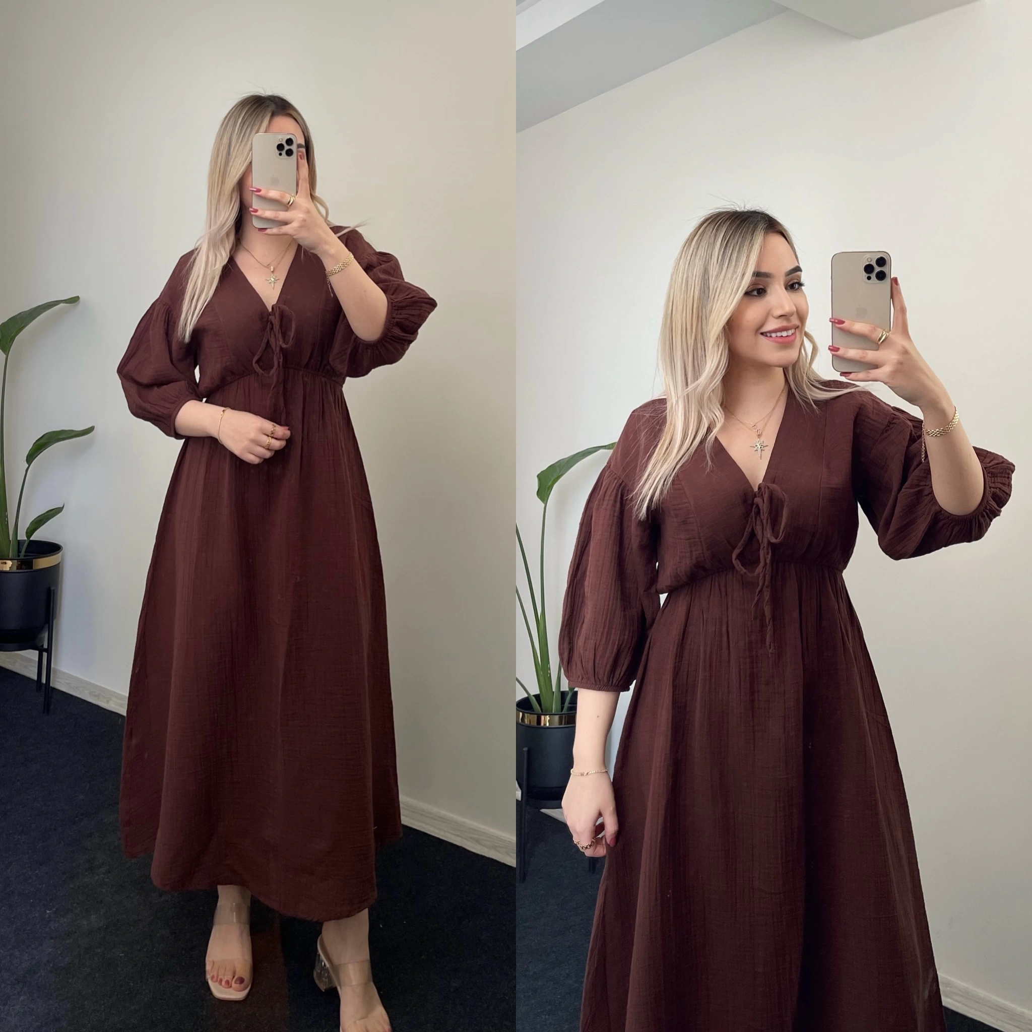 Müslin Elbise Acı Kahve 3008