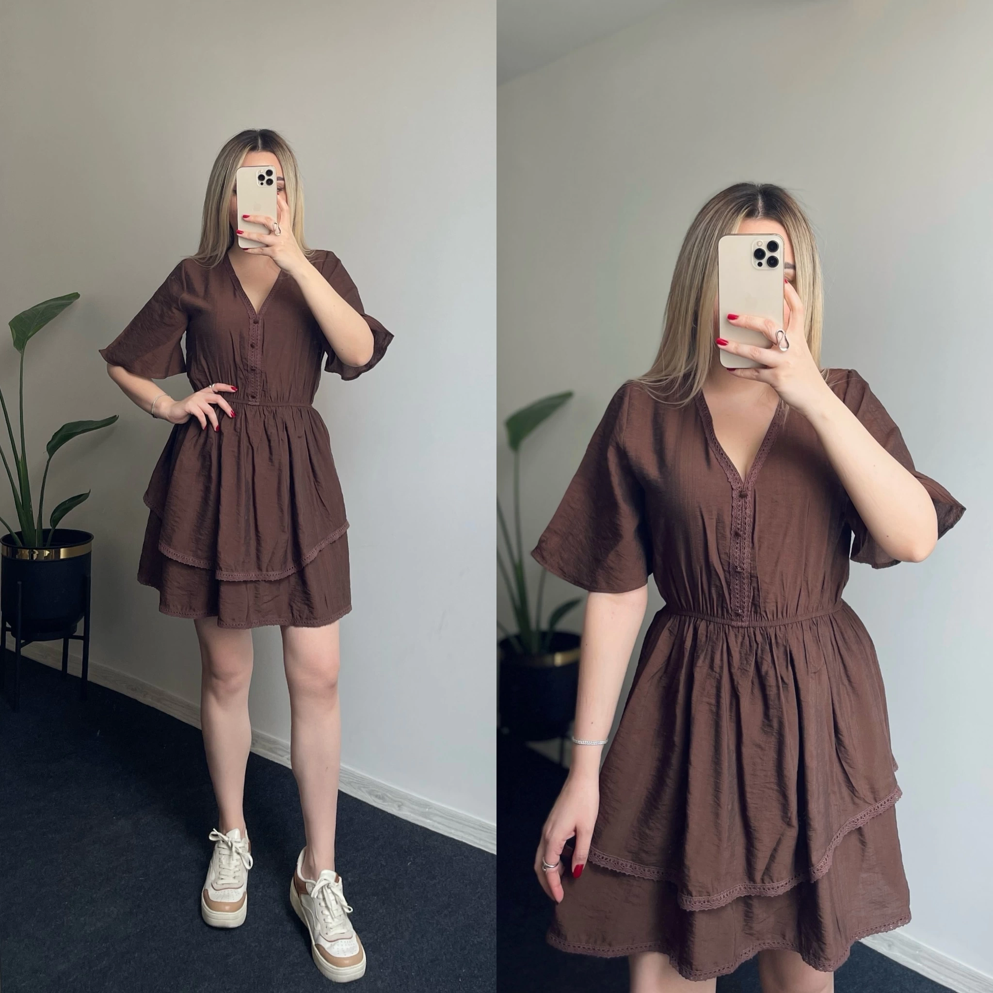 Fırfırlı Acı Kahve Elbise