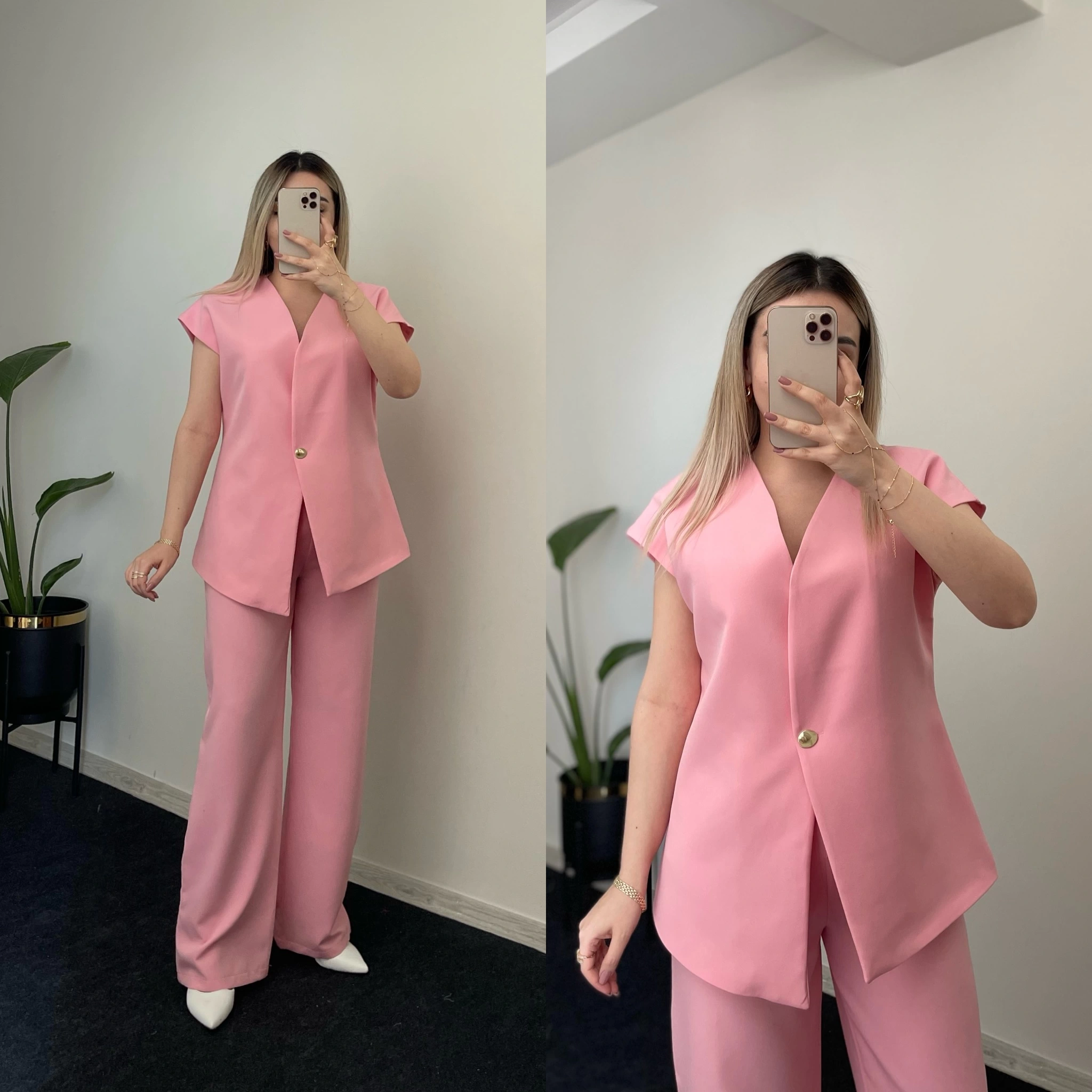 Premium Kalite Yelek Takım Pembe