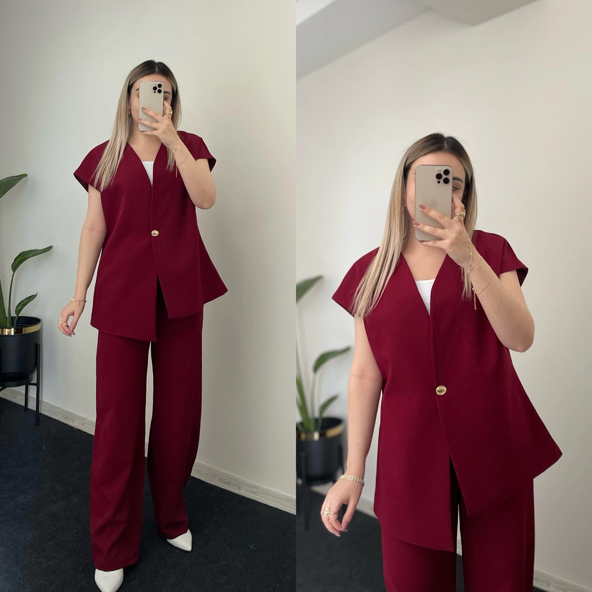 Premium Kalite Yelek Takım Bordo