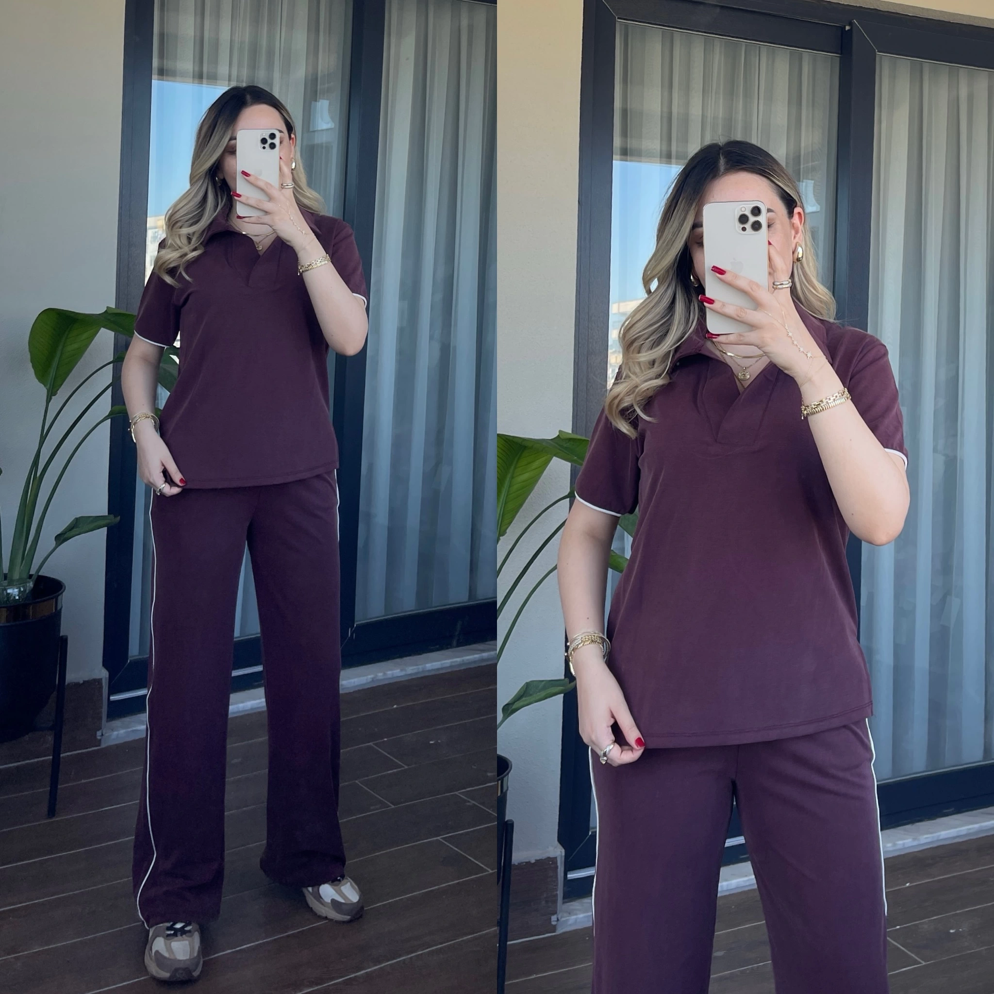 Oysh Polo Yaka Modal Takım Bordo