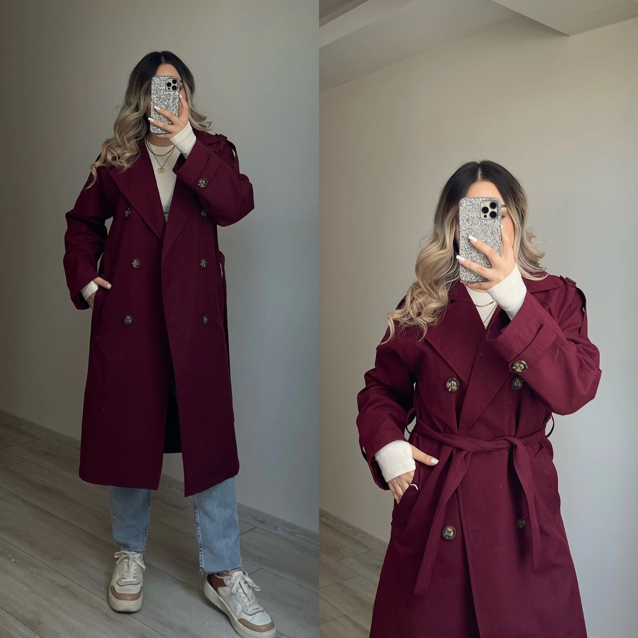 Premium Kalite Bordo Trençkot
