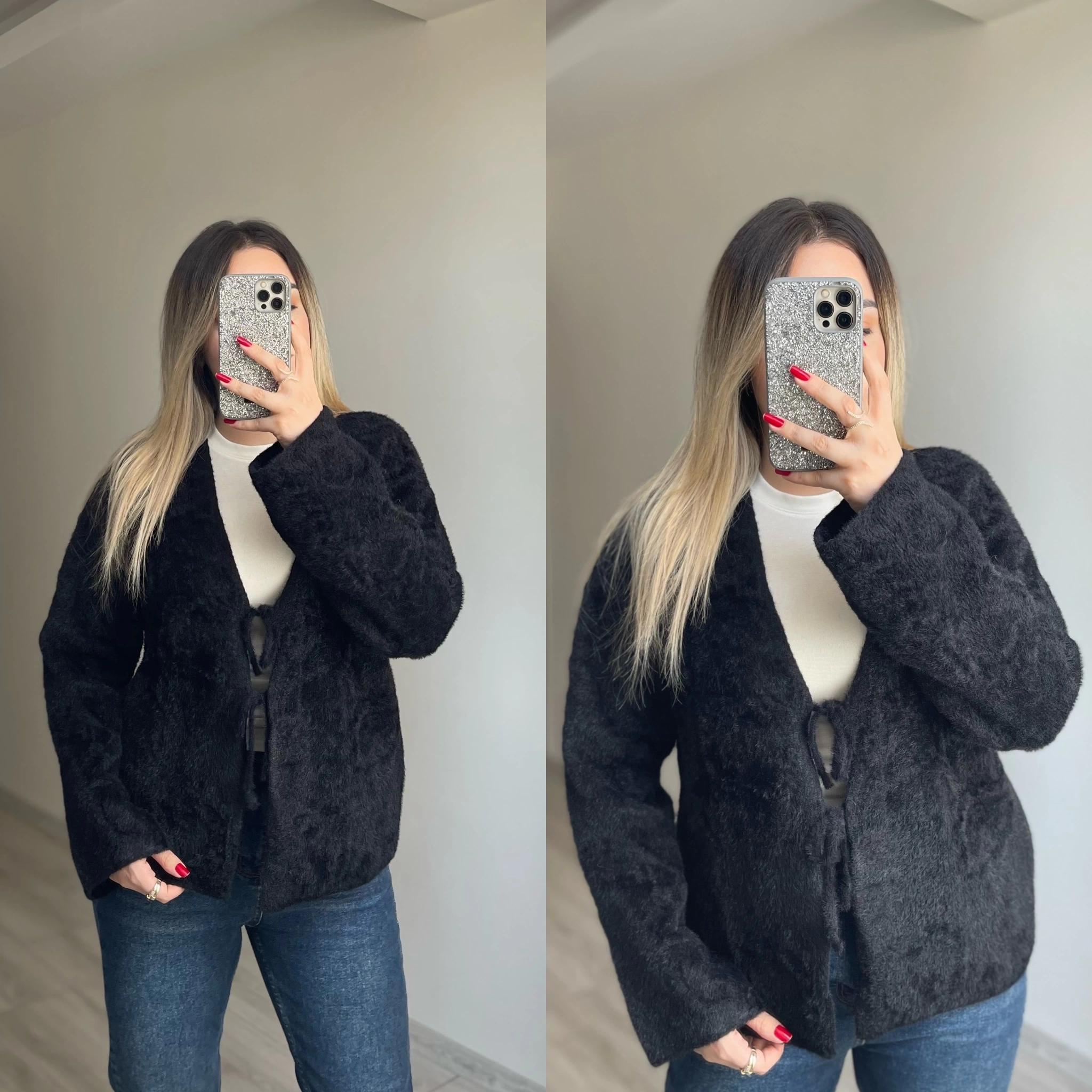Yumoş Dokulu Pinterest Hırka Siyah