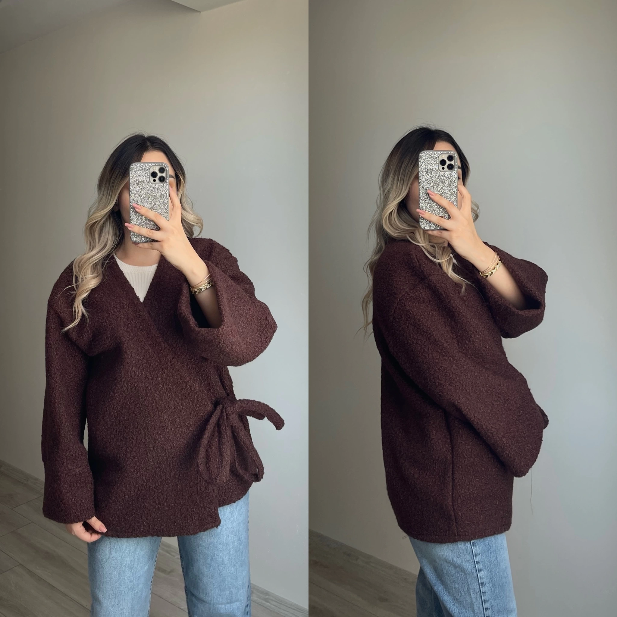 Teddy Kumaş Acı Kahve Kimono