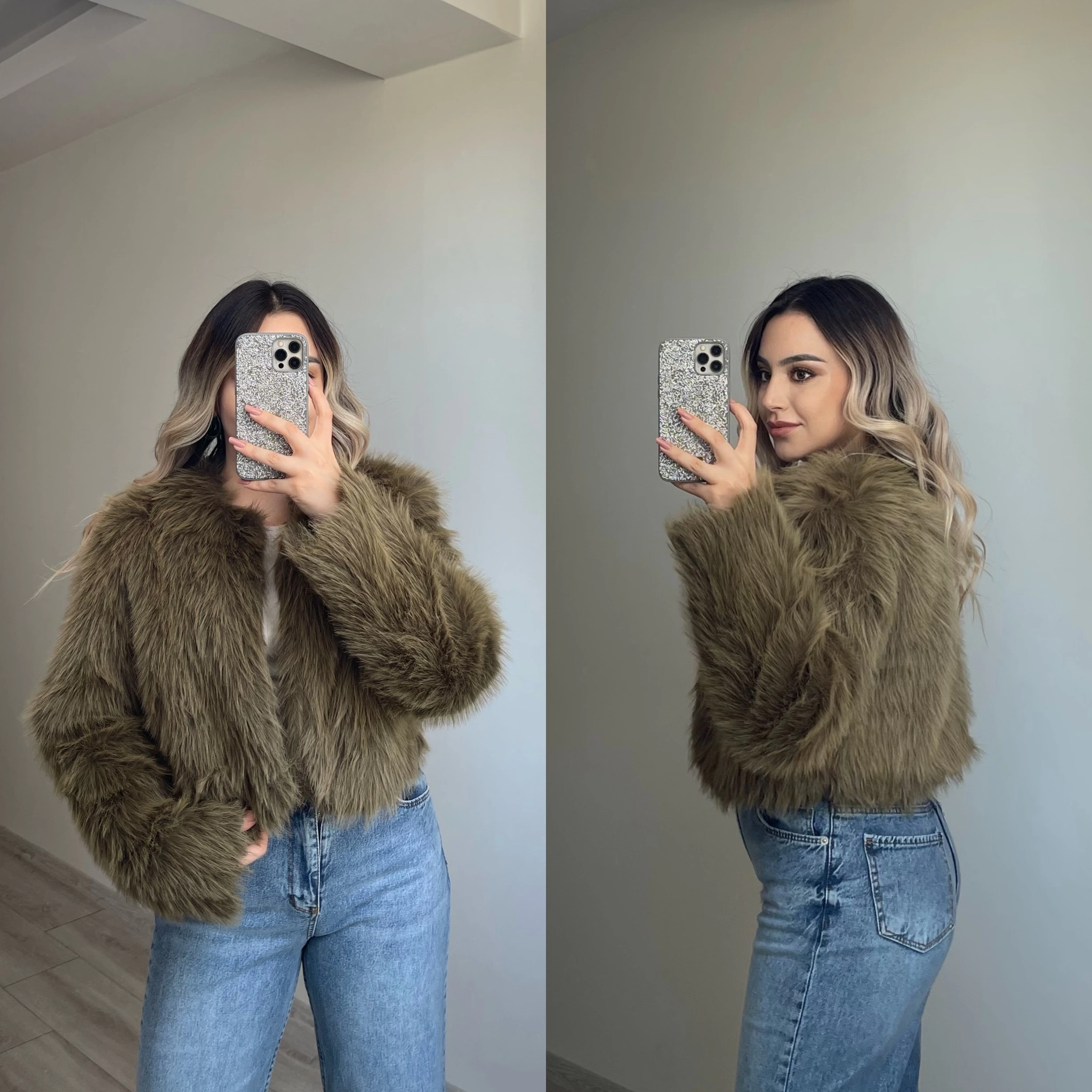 Haki Crop Kürk