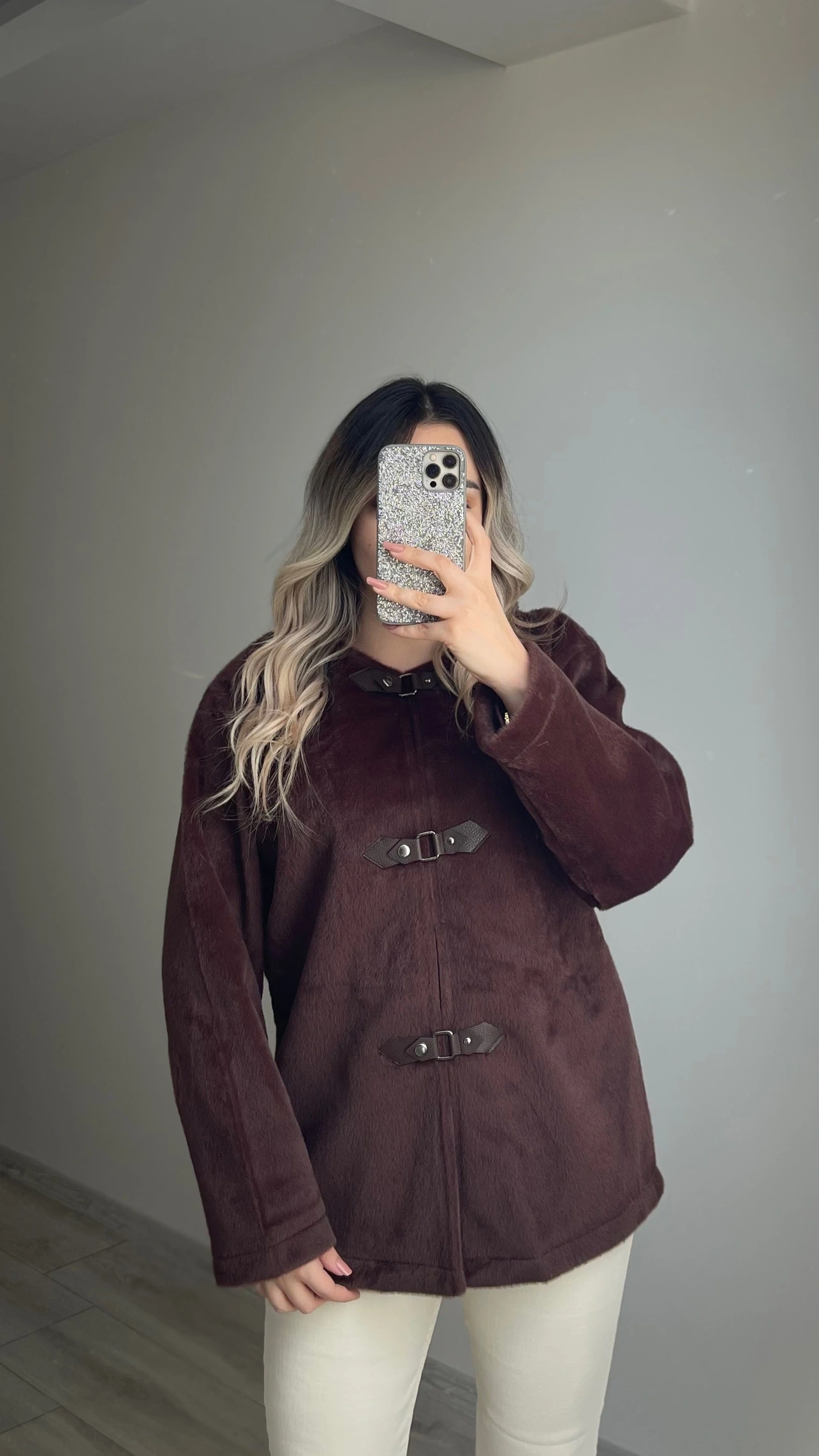 ZR Model Acı Kahve Peluş Ceket