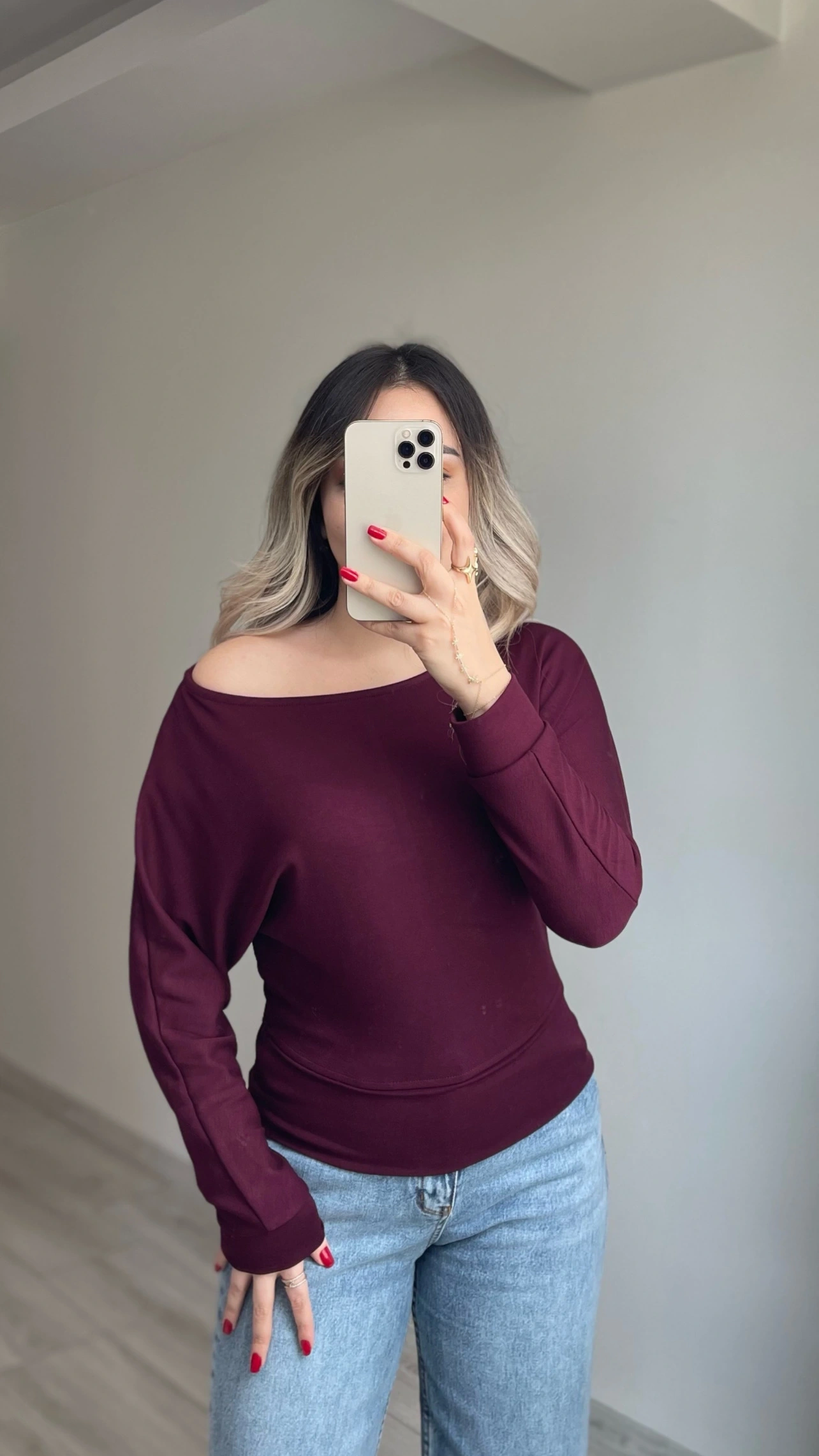 Oysh Yarasa Kol Bluz Bordo