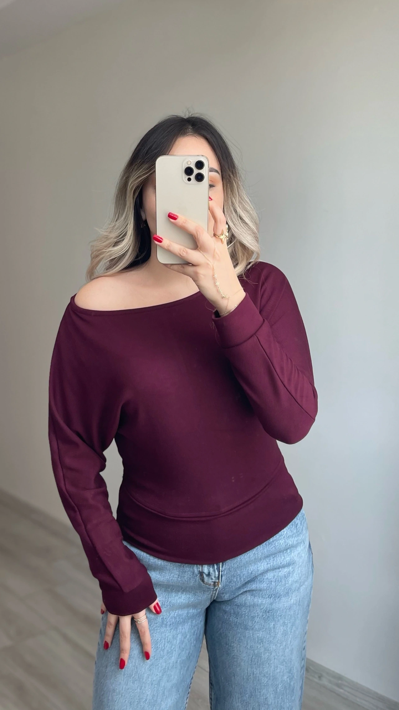 Oysh Yarasa Kol Bluz Bordo