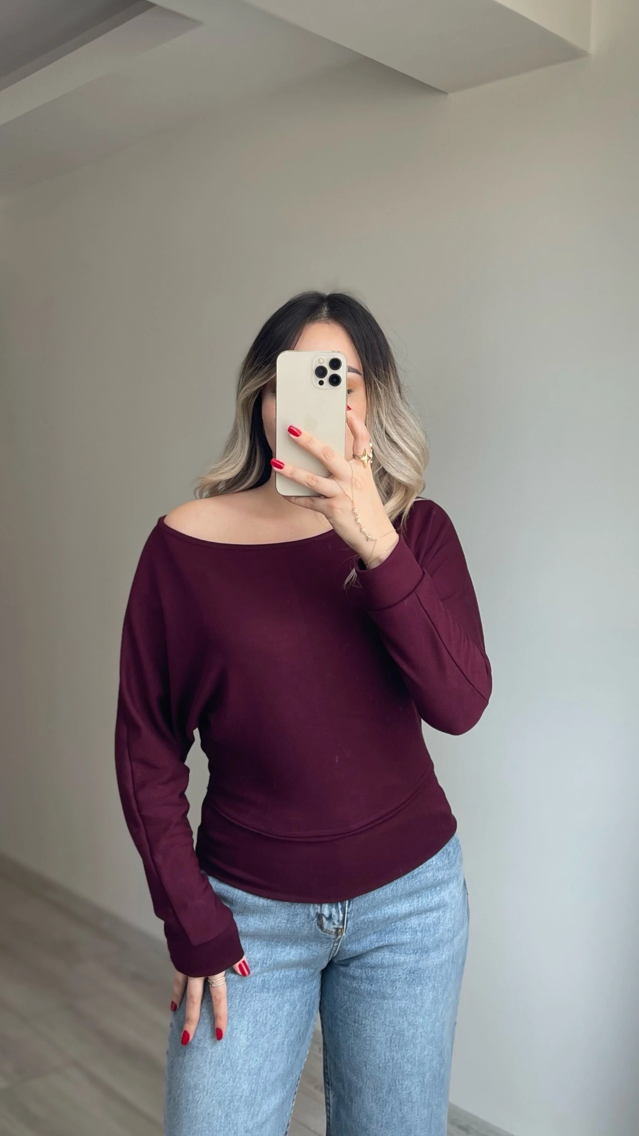 Oysh Yarasa Kol Bluz Bordo