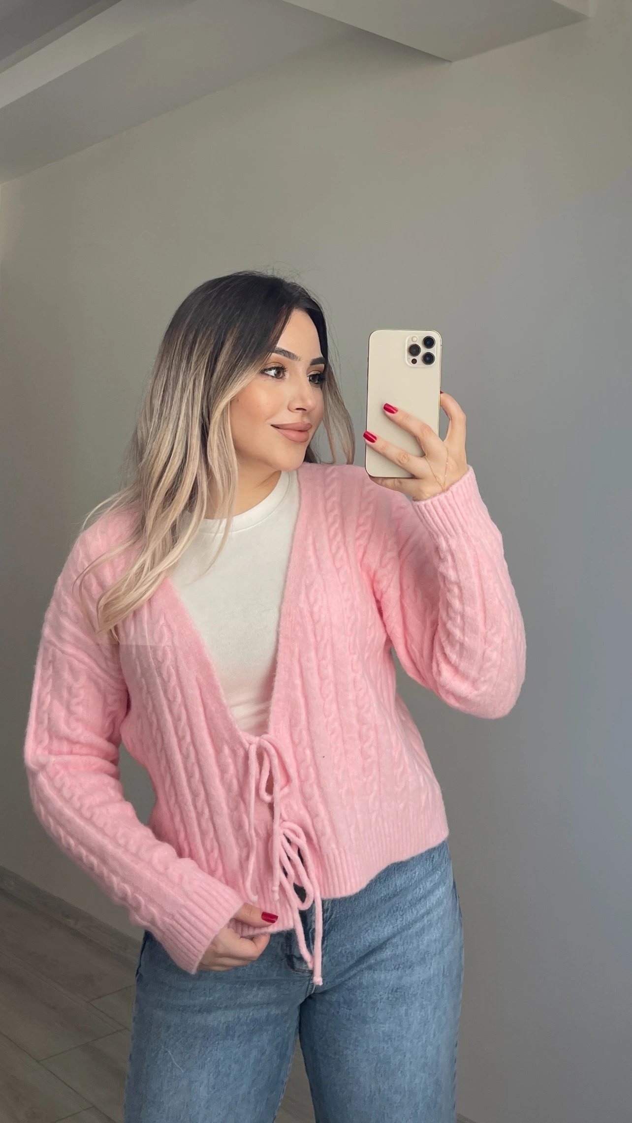 Örgü Yumoş Hırka Pembe