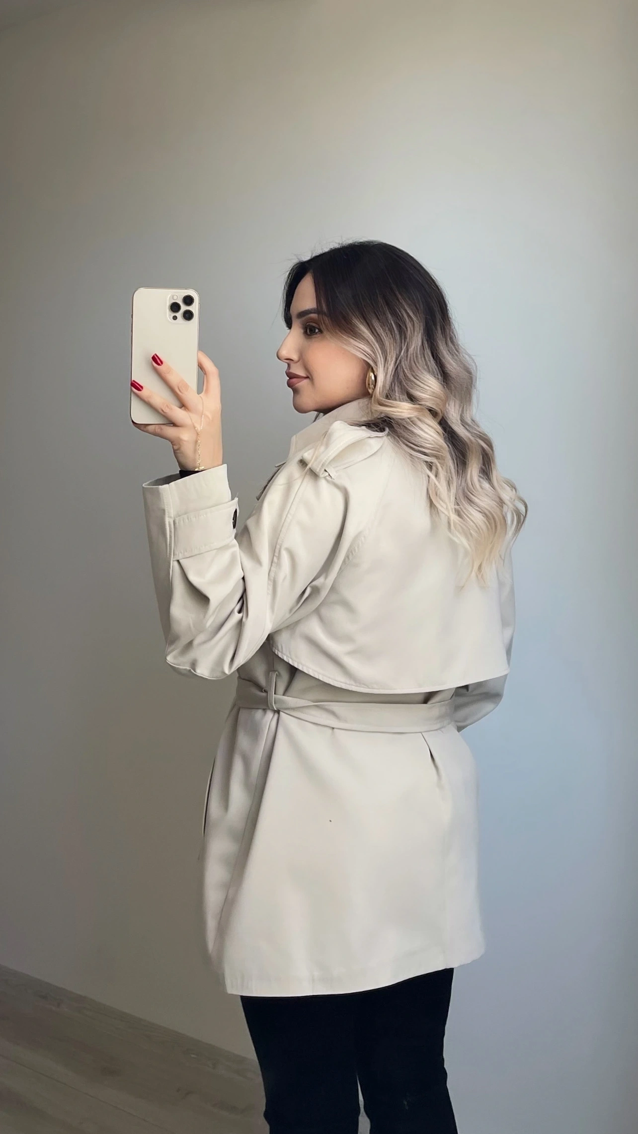 Premium Kalite Taş Rengi Ara Boy Trenç