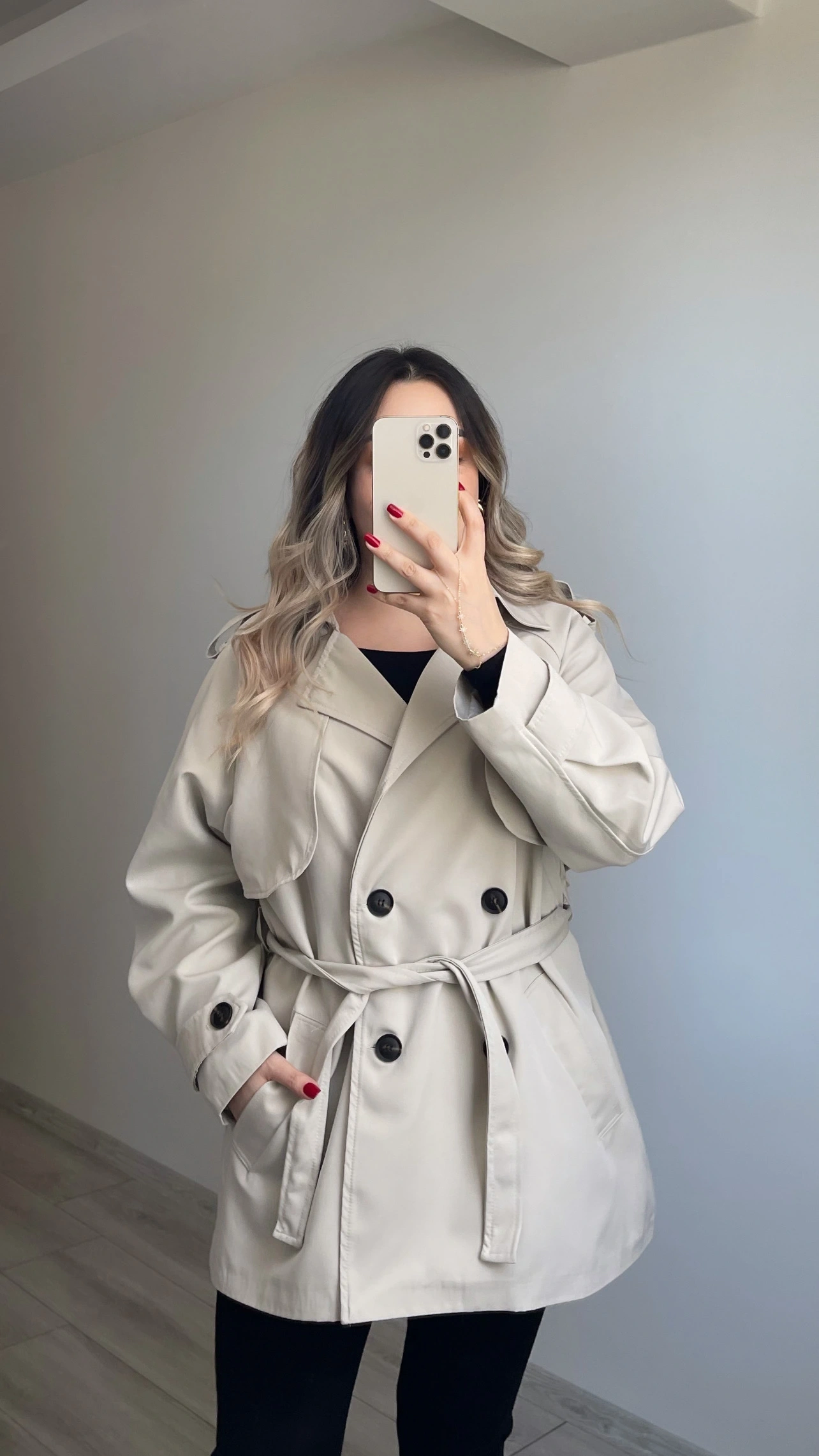 Premium Kalite Taş Rengi Ara Boy Trenç