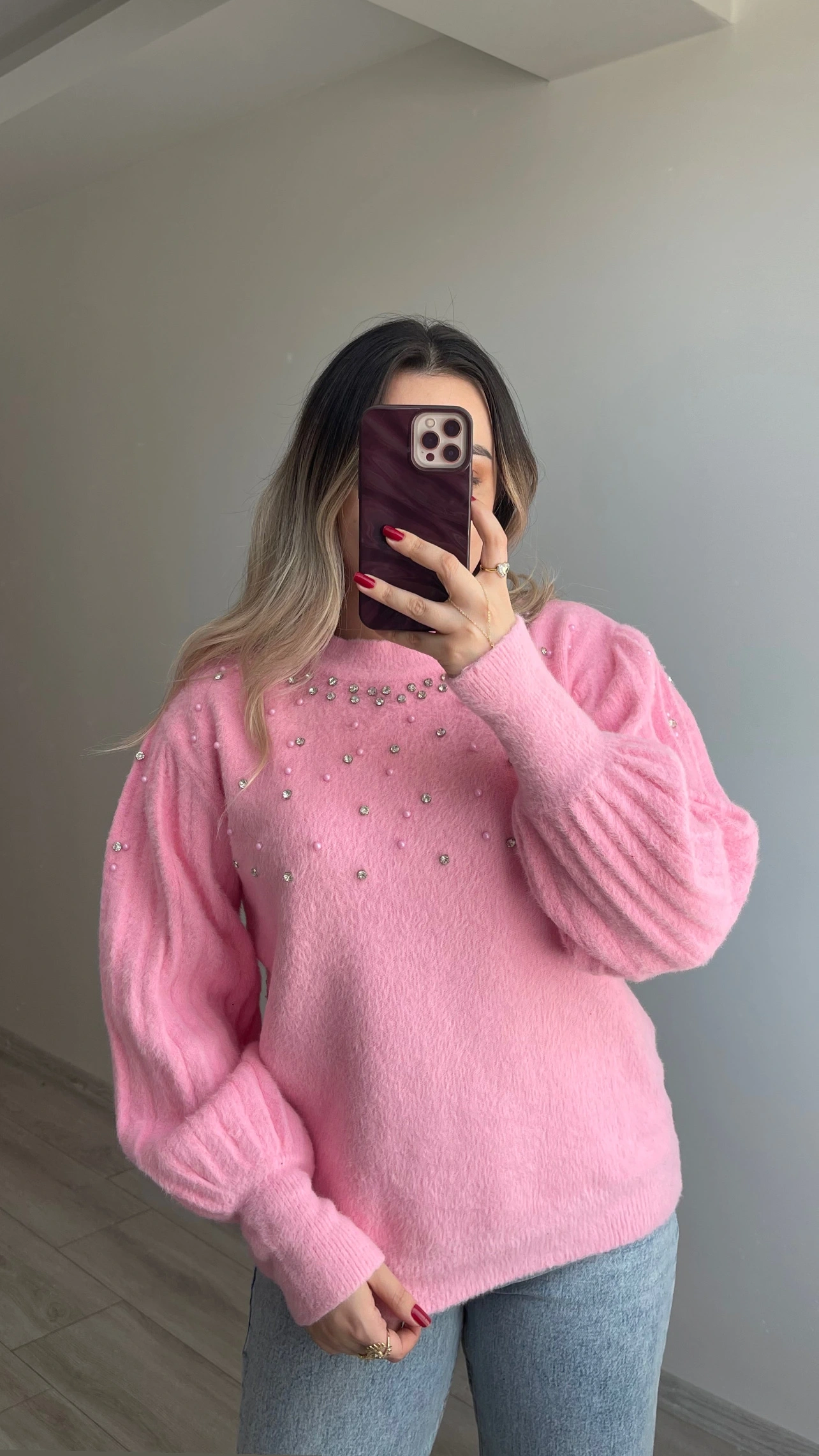 Taşlı Pembe Kazak