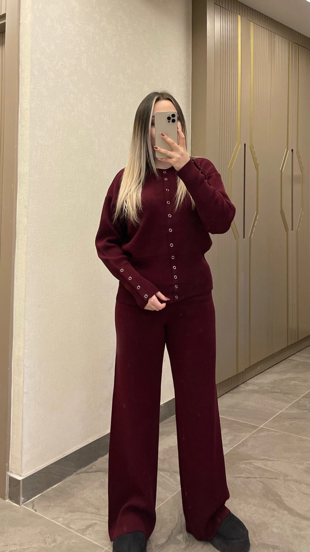 Bordo Çıtçıtlı Çelik Triko Takım