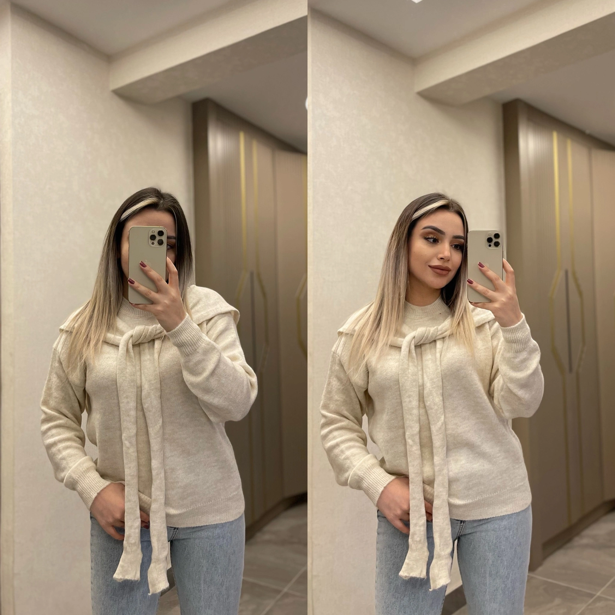 Ekru Şallı Kazak