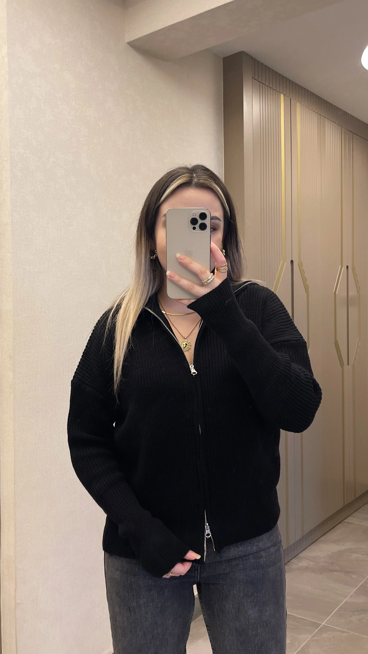 Siyah Çift Fermuarlı Hırka