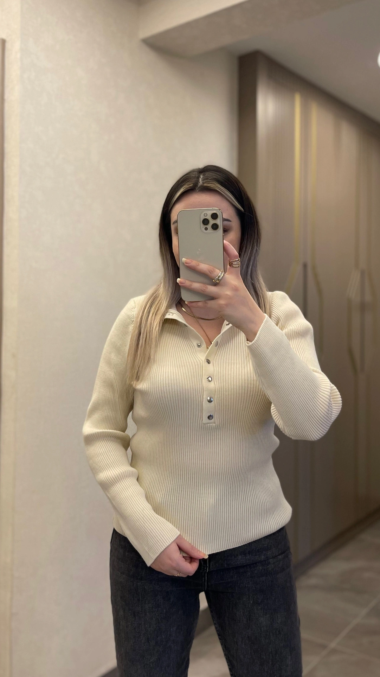 Ekru Çıtçıtlı Premium Triko